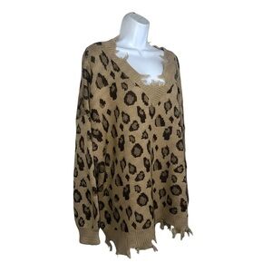 Boutique Leopard Print Distressed Sweater 2X